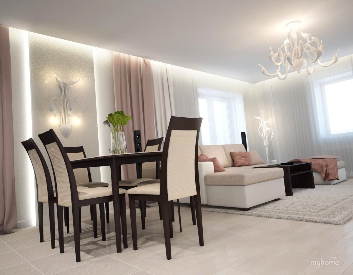 Цвет капучино в интерьере гостиной