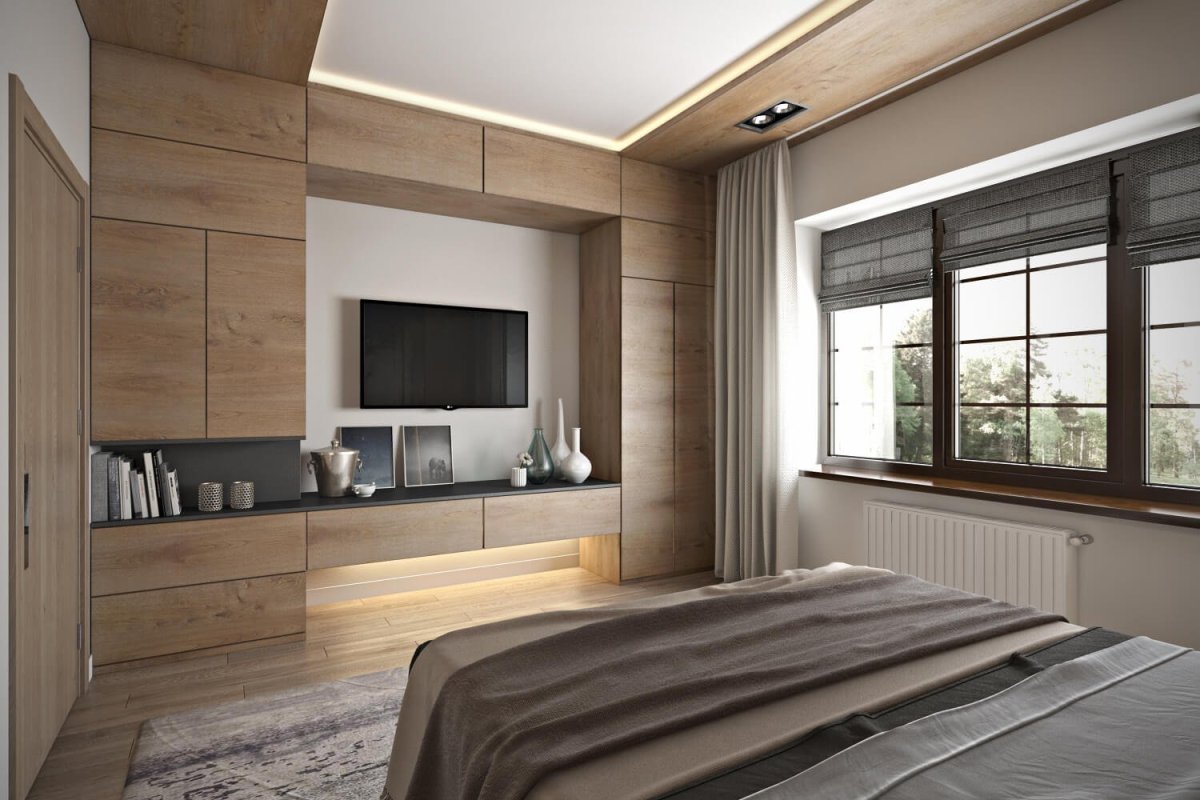 Декор стены с телевизором в спальне