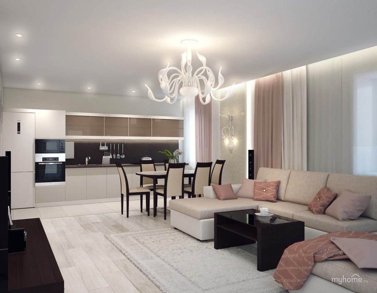 Интерьер зала в цвете капучино