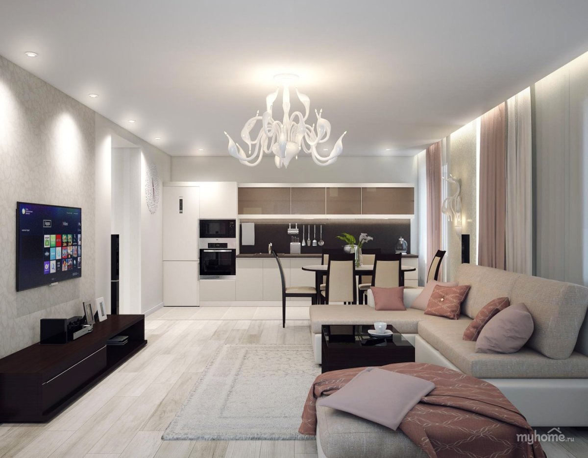 Диван цвета капучино в интерьере гостиной