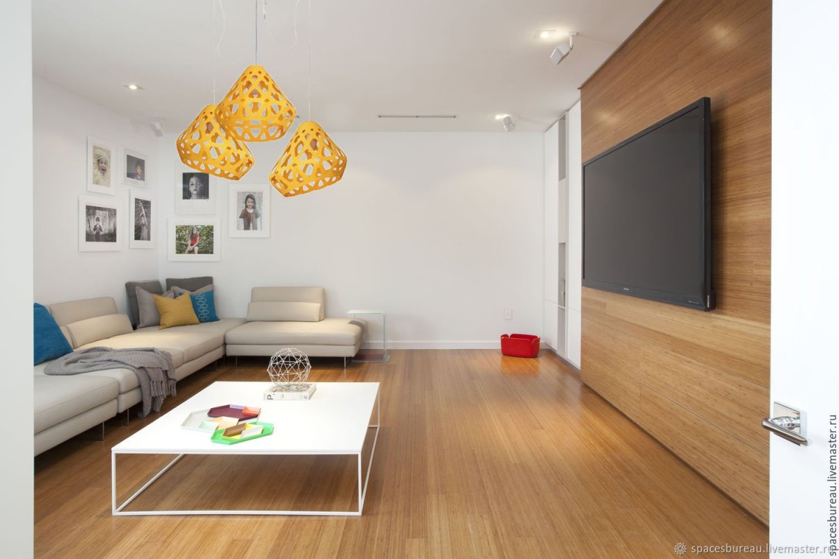 Ламинат на стену в гостиной