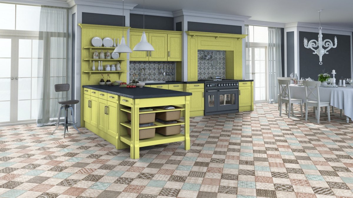 Линолеум квадратами на кухне