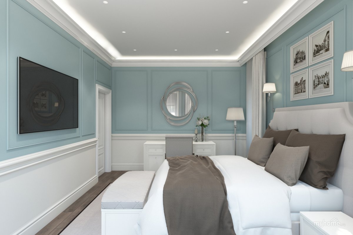Горизонтальный молдинг в спальне