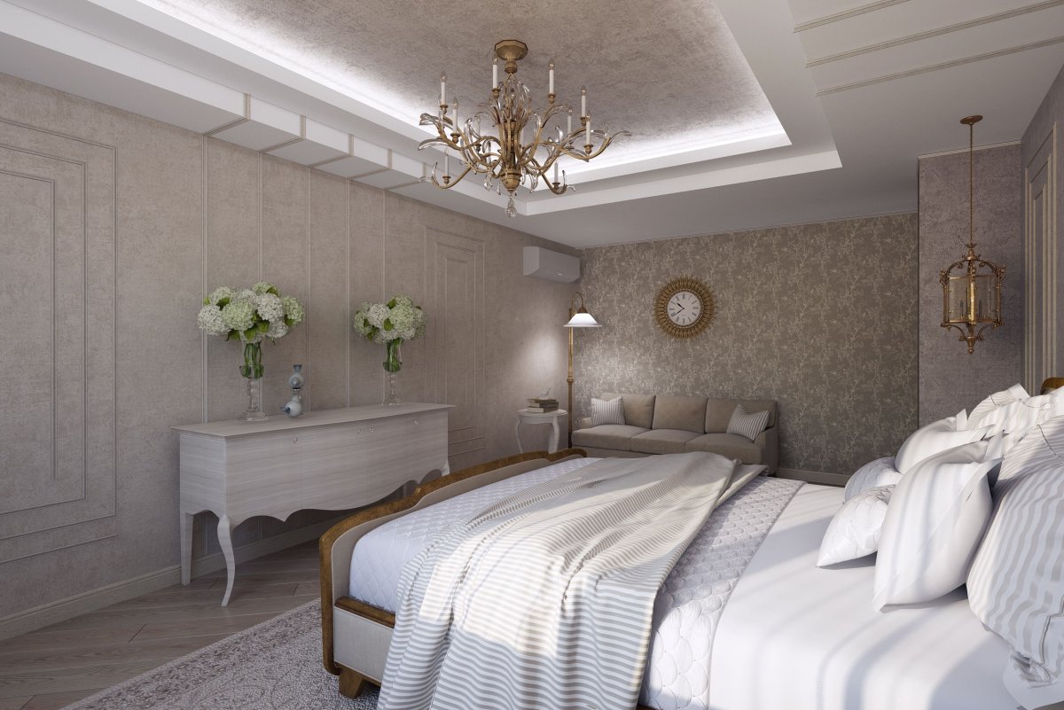 Молдинги в спальне