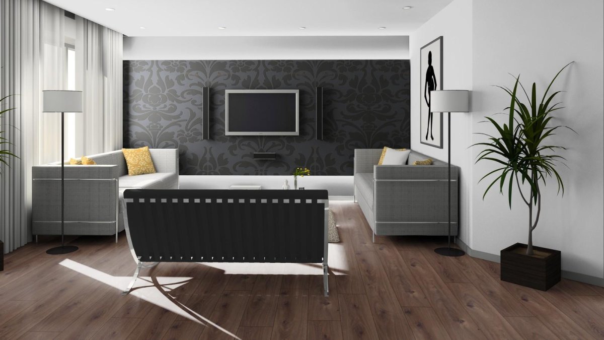 Серый пол в интерьере