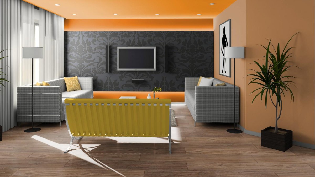 Оранжевый ламинат в интерьере