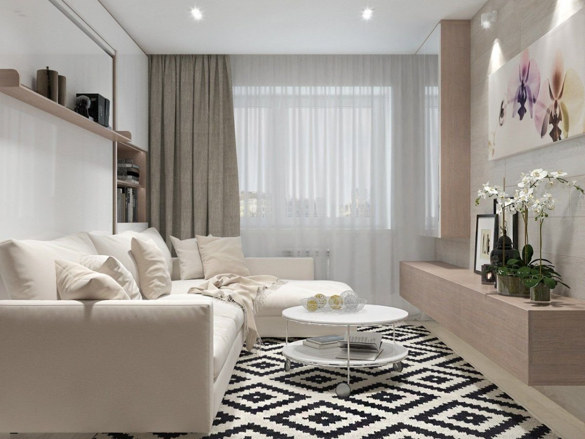 Серо розовая кухня гостиная