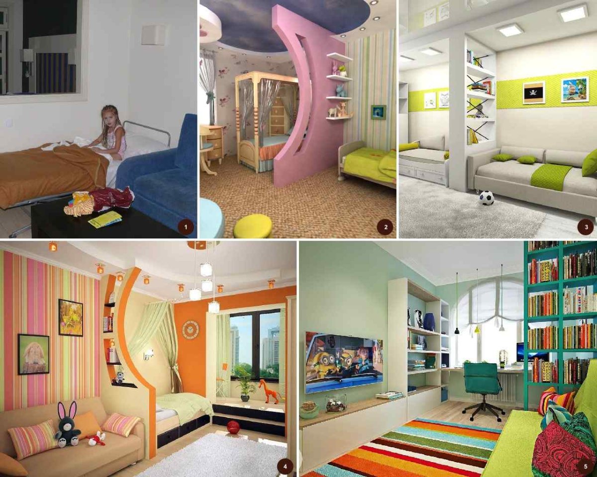 Зонирование гостиной и игровой в одной комнате