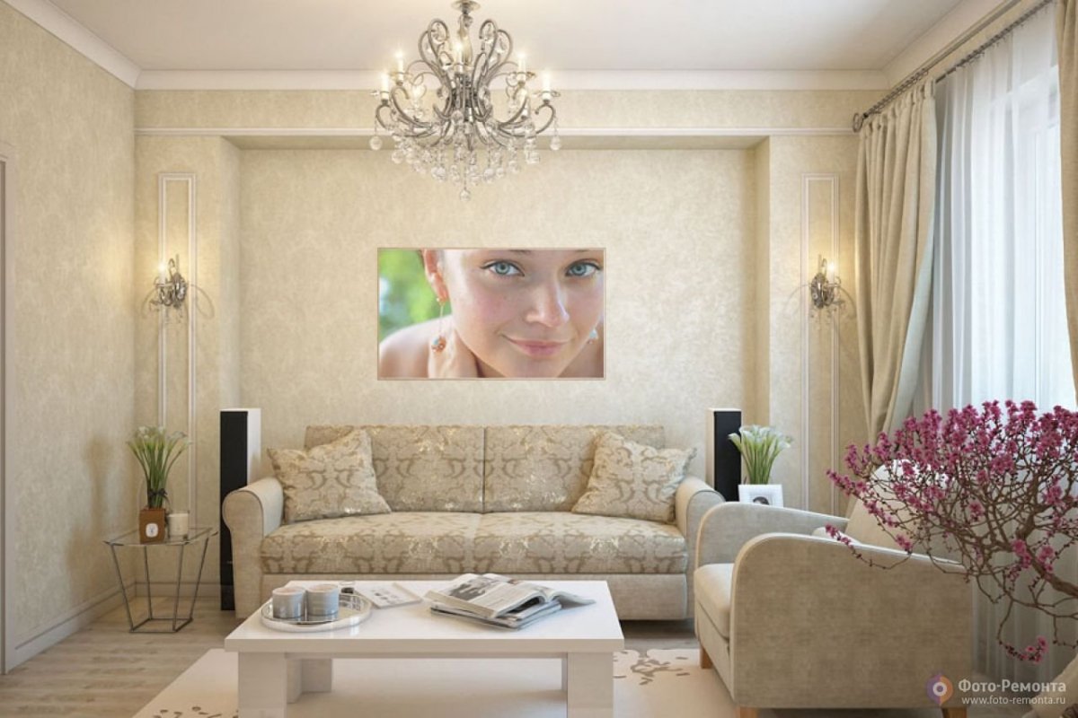 Светлые обои в интерьере гостиной