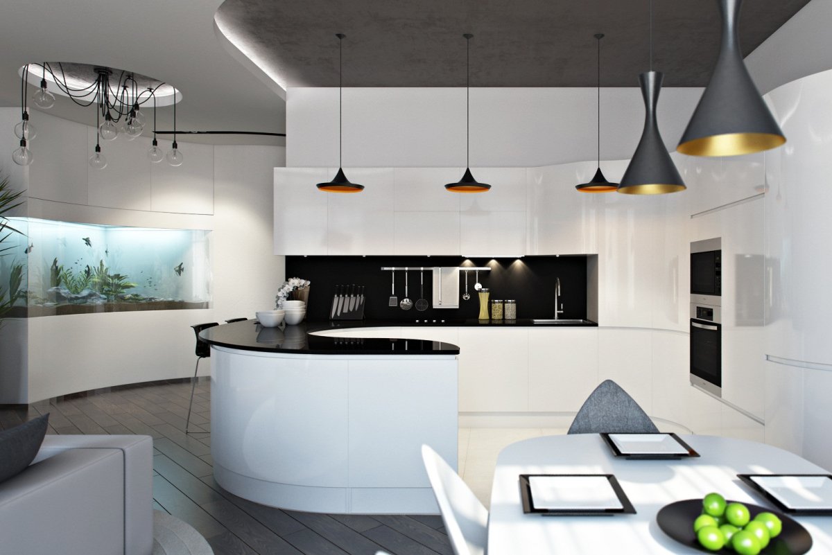 Кухня гостиная в стиле хайтек
