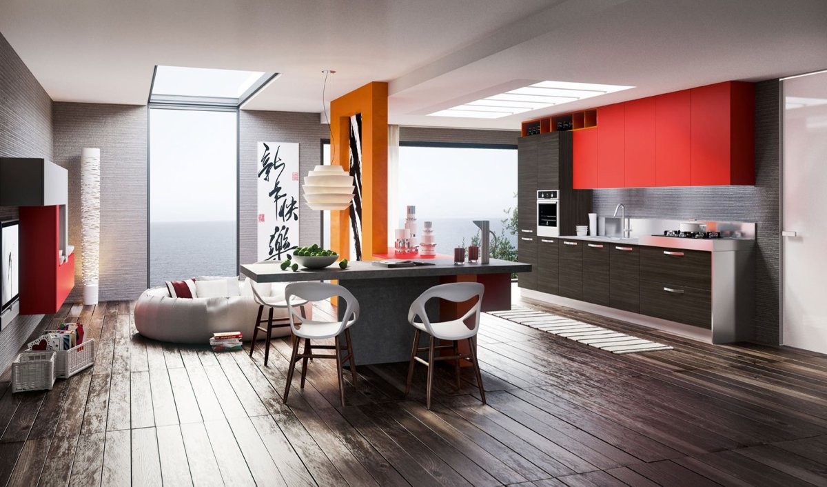 Кухня-гостиная в стиле Хай-тек