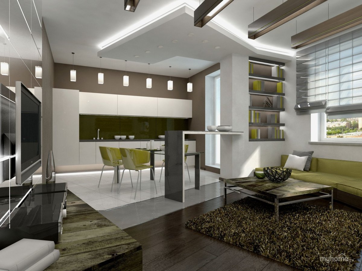 Кухня-гостиная в стиле Хай-тек