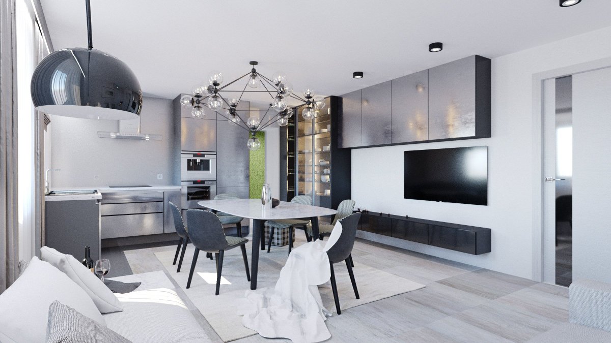 Кухня гостиная Хай тек