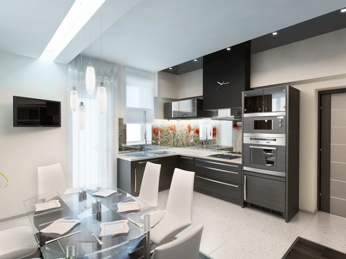 Кухня-гостинная в стиле хайтек