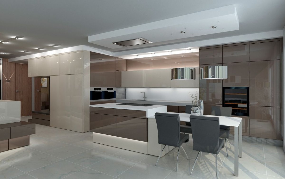 Кухня с гостиной в стиле Хай тек