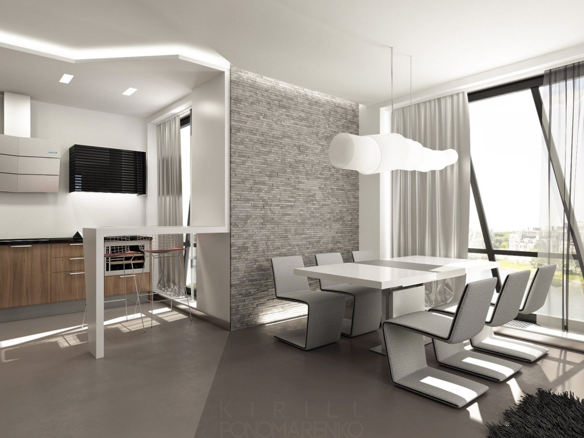 Кухня гостиная в стиле хайтек