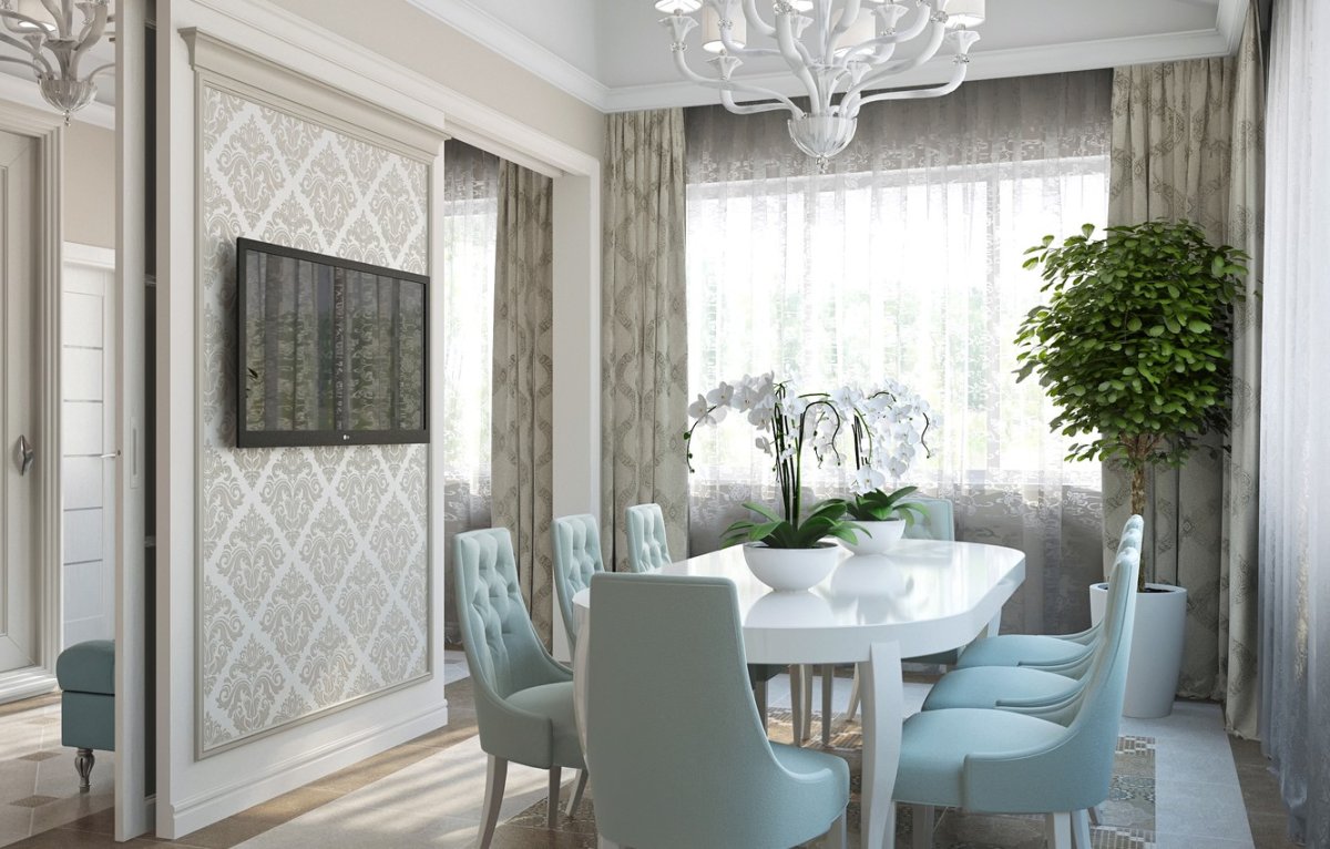 Молдинги в кухне гостиной