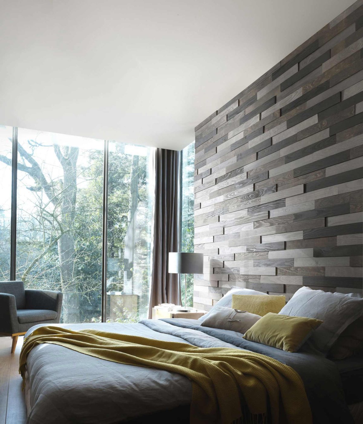 3д деревянные панели в спальне