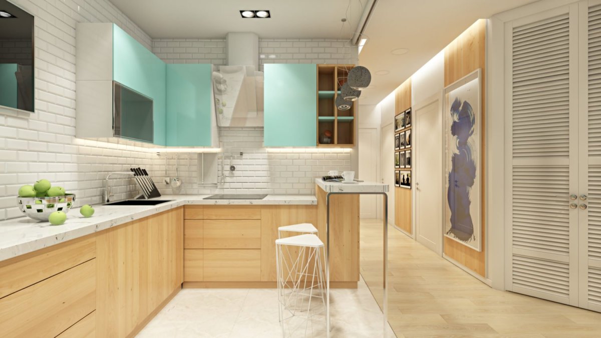 Зонирование пола в кухне и гостиной