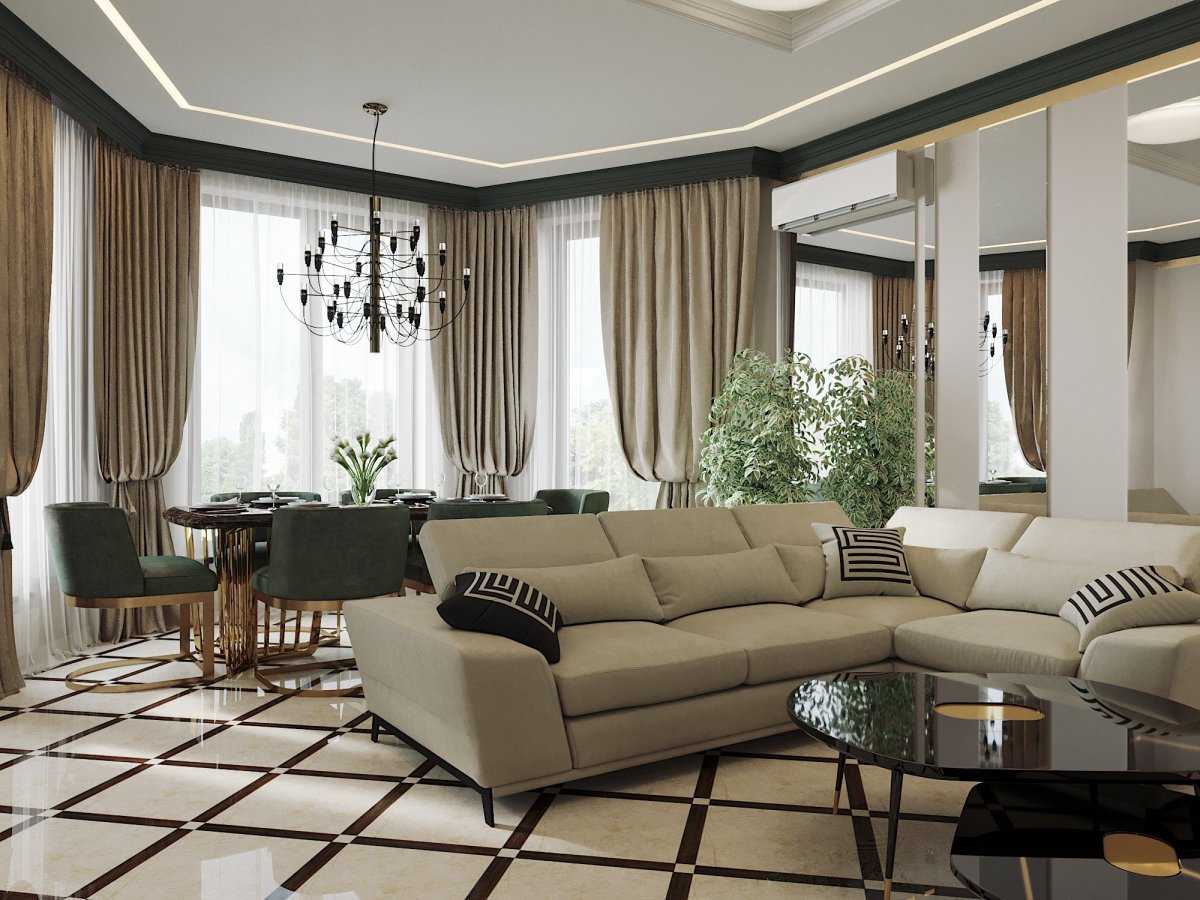 Гостиная с эркером в частном доме