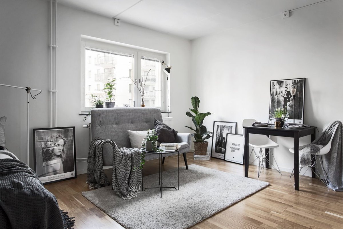 Маленькая однокомнатная квартира в сером стиле