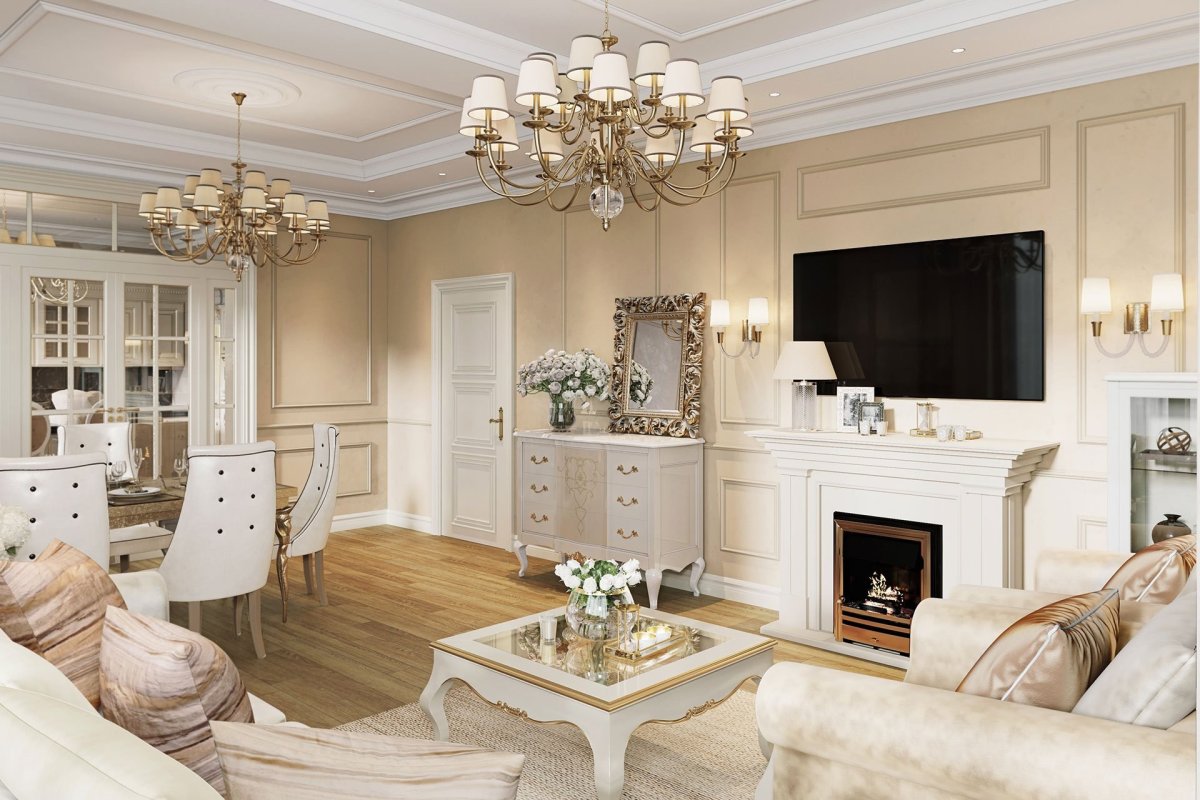 Гостиная столовая в неоклассическом стиле