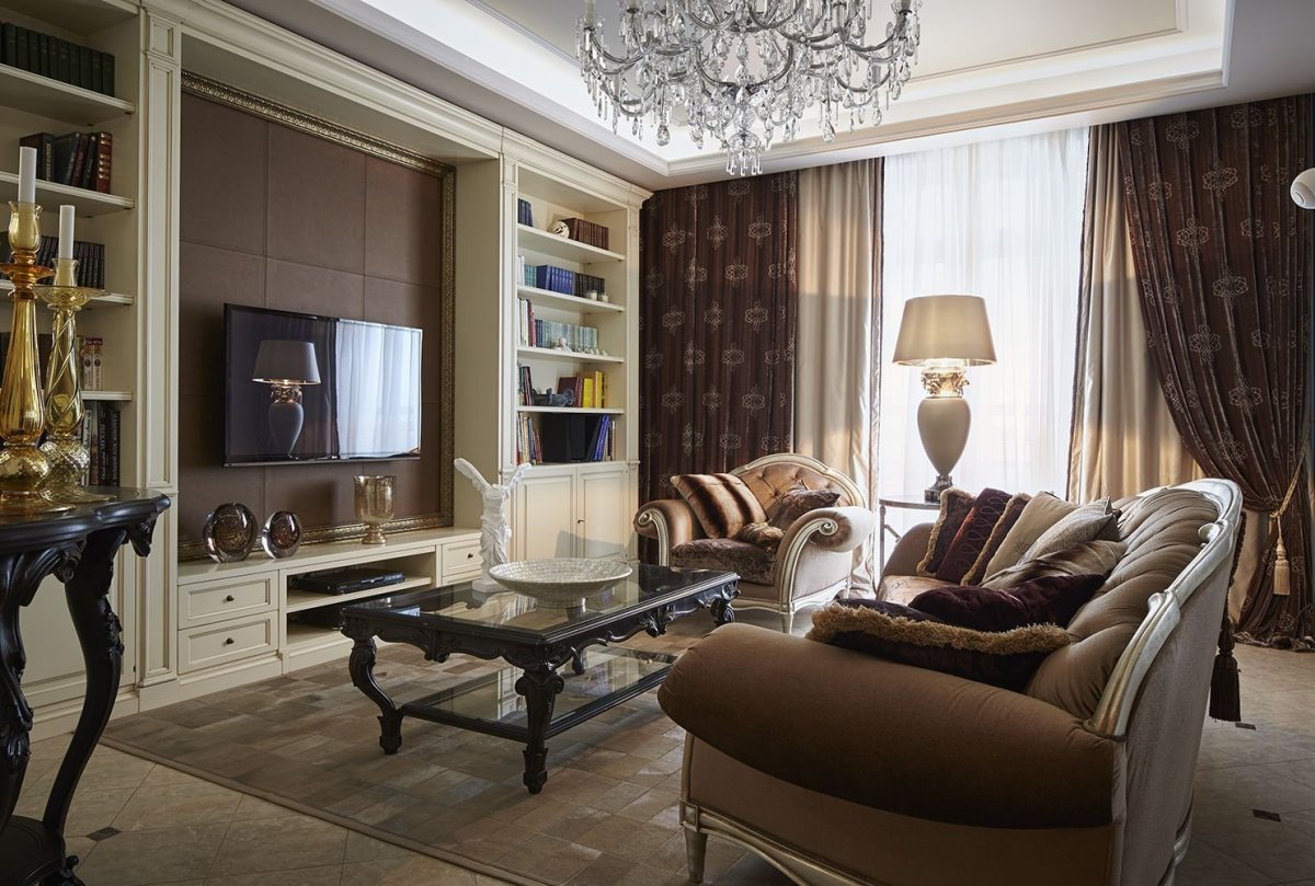 Линкруста в интерьере гостиной в стиле Неоклассика