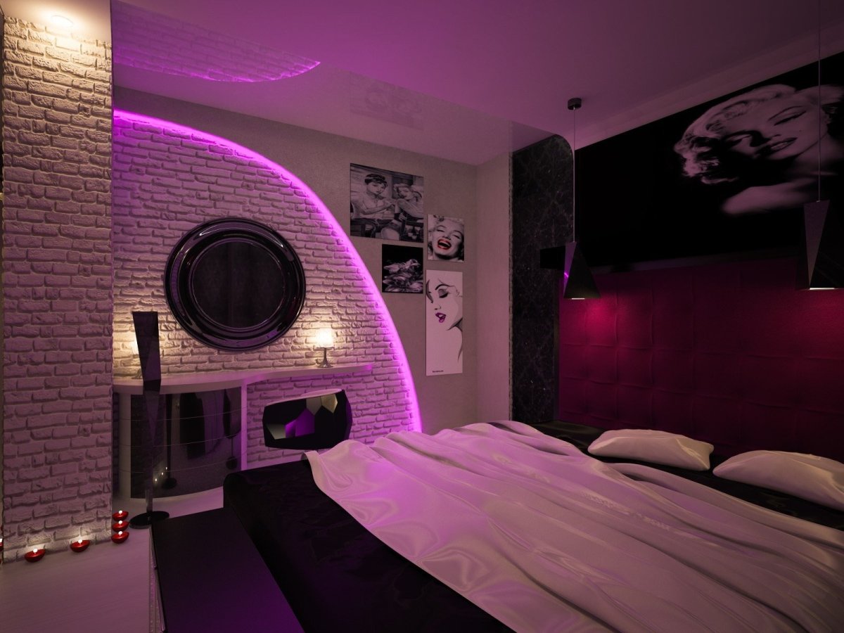 Спальня в стиле неон