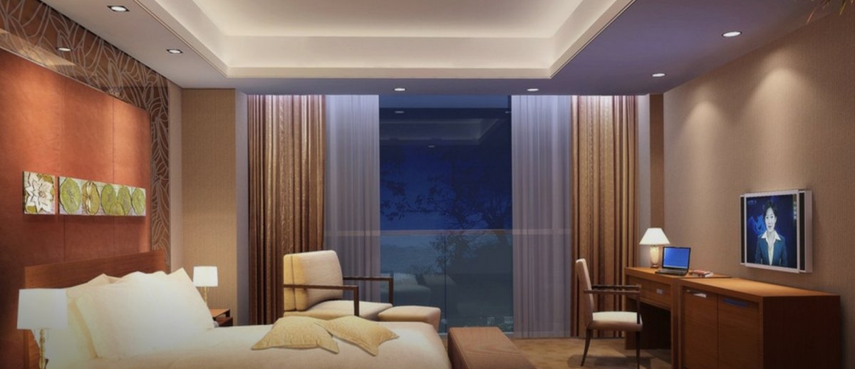 Потолок с подсветкой в спальне