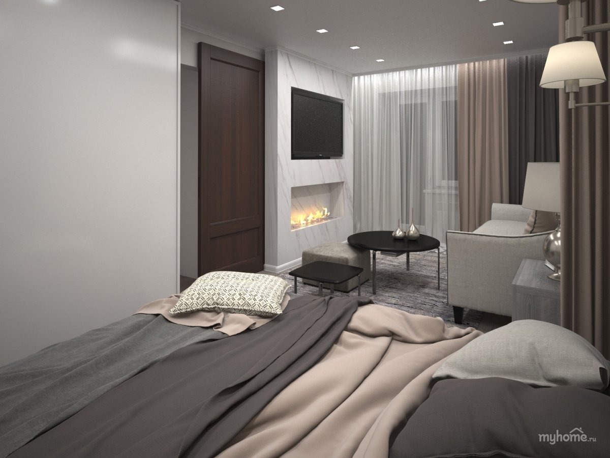 Нежно голубой интерьер двухкомнатной квартиры и кухни