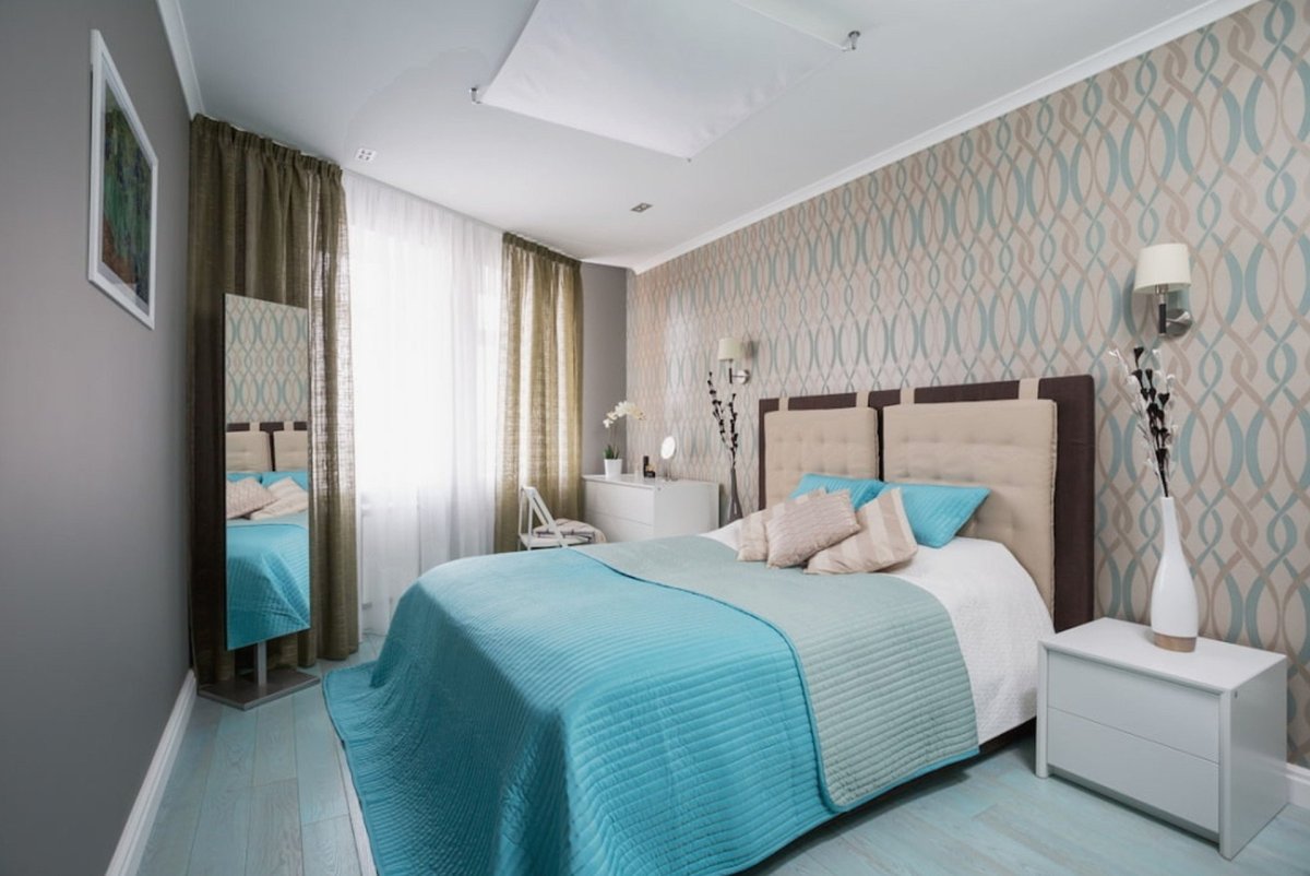 Спальня в бирюзовых тонах