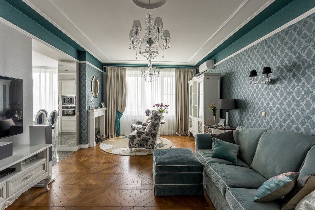 Гостиная с бирюзовым акцентом