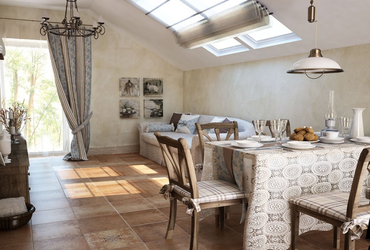 Кухня-столовая 20 кв.м в прованском стиле