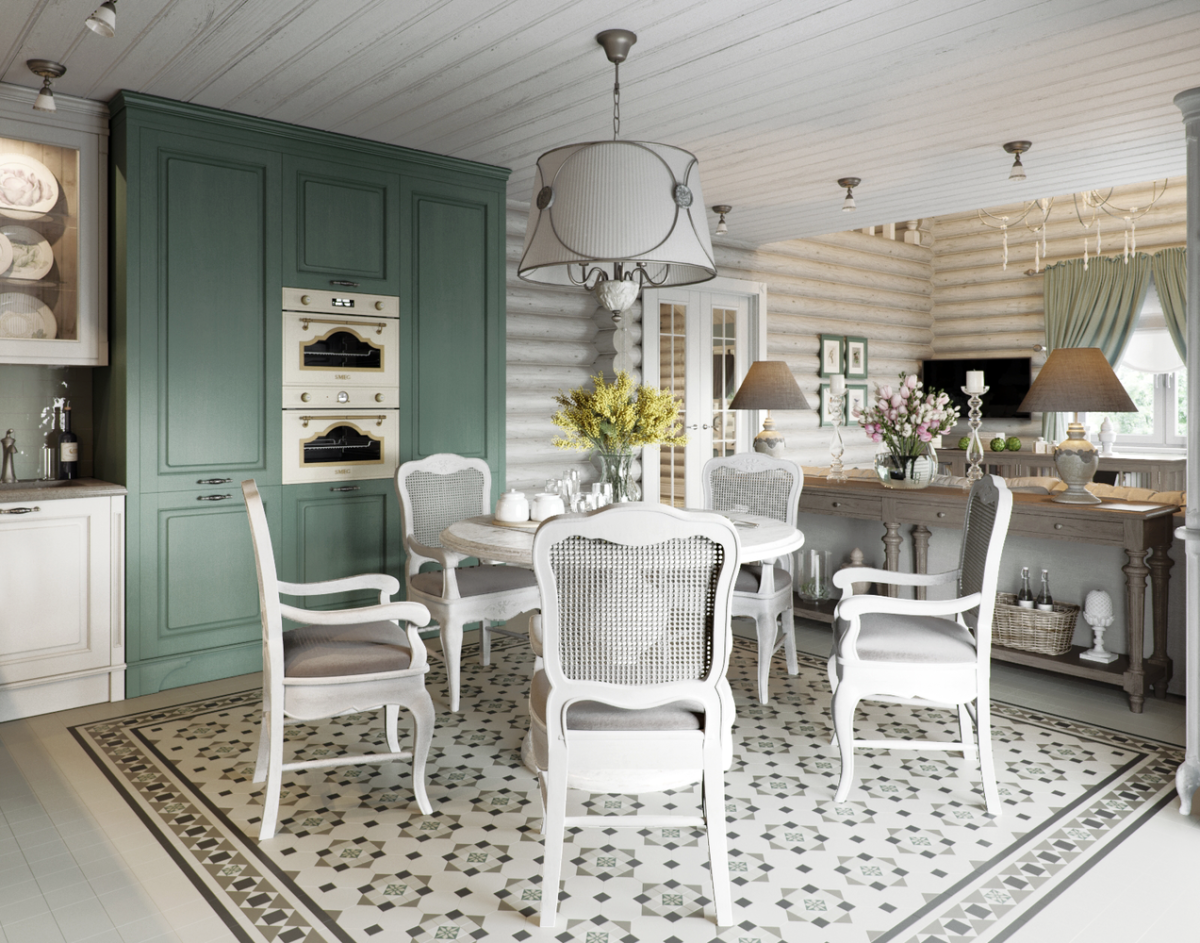 Кухня-столовая 20 кв.м в прованском стиле