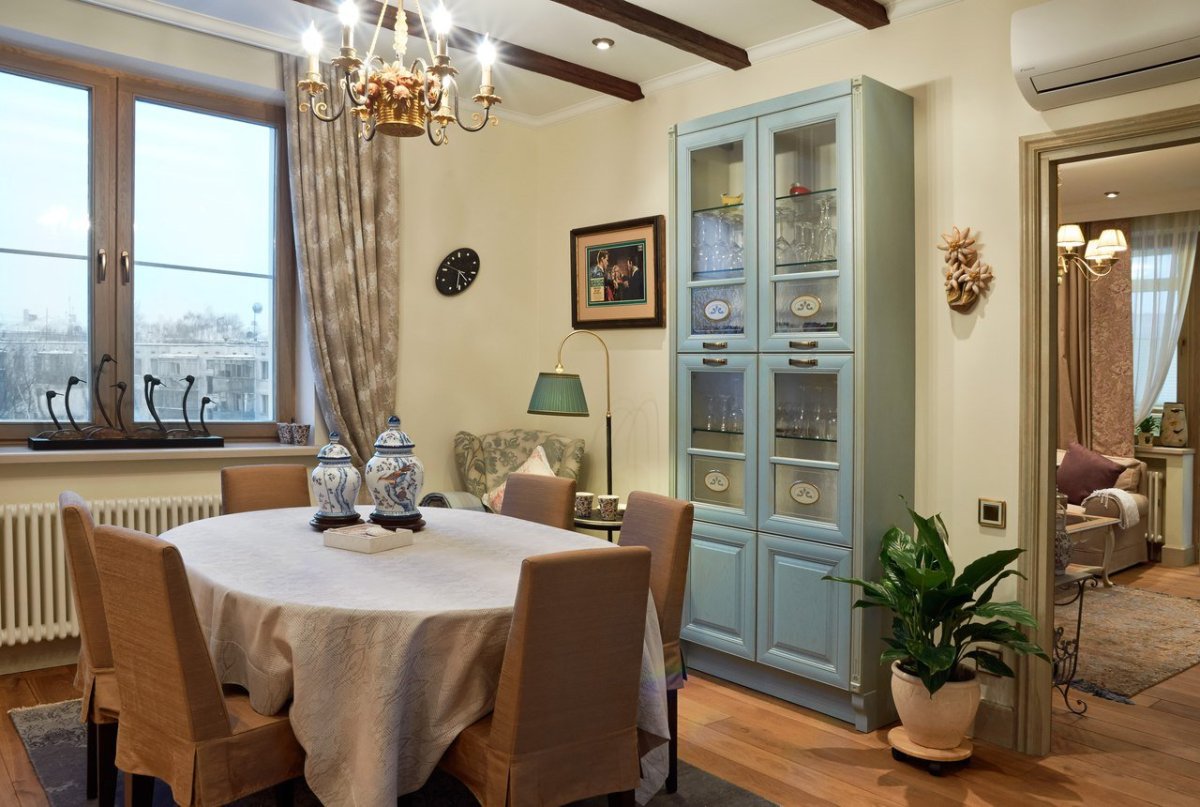 Кухня-столовая 20 кв.м в прованском стиле