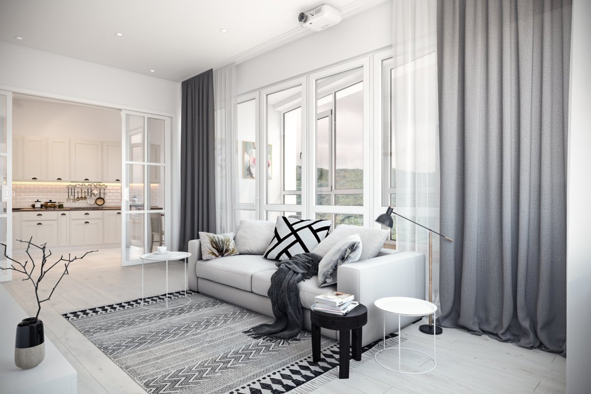 Студия в серо белых тонах