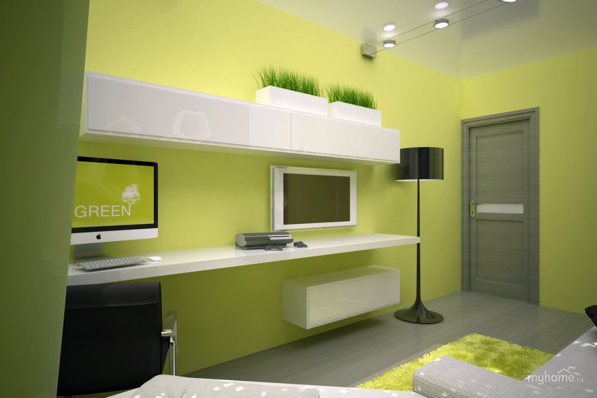 Детская комната зеленая стена лес