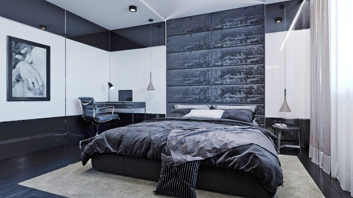 Темный интерьер спальни