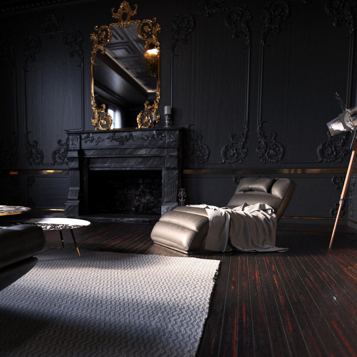 Интерьер черный с золотом