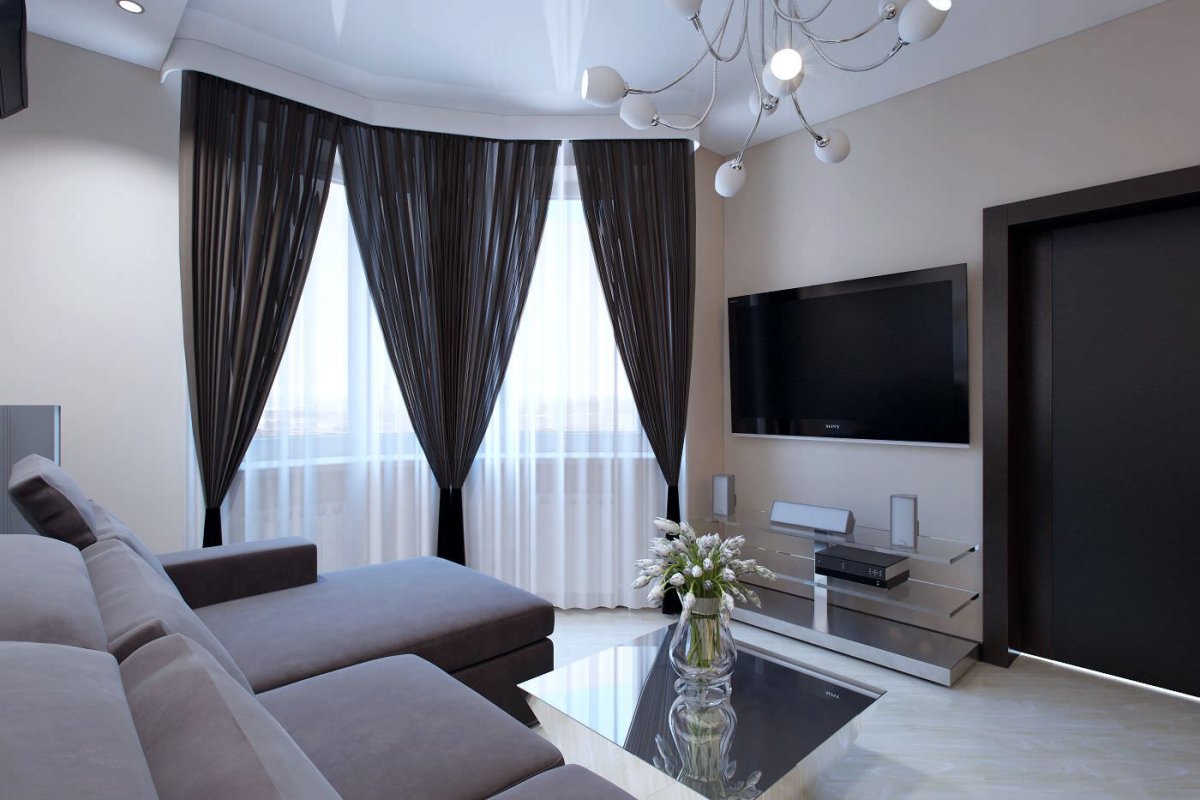 Серые шторы в спальне