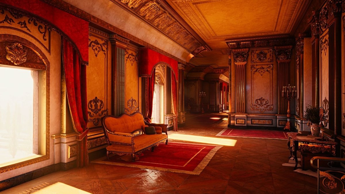 Спальня в замке средневековья в готическом стиле