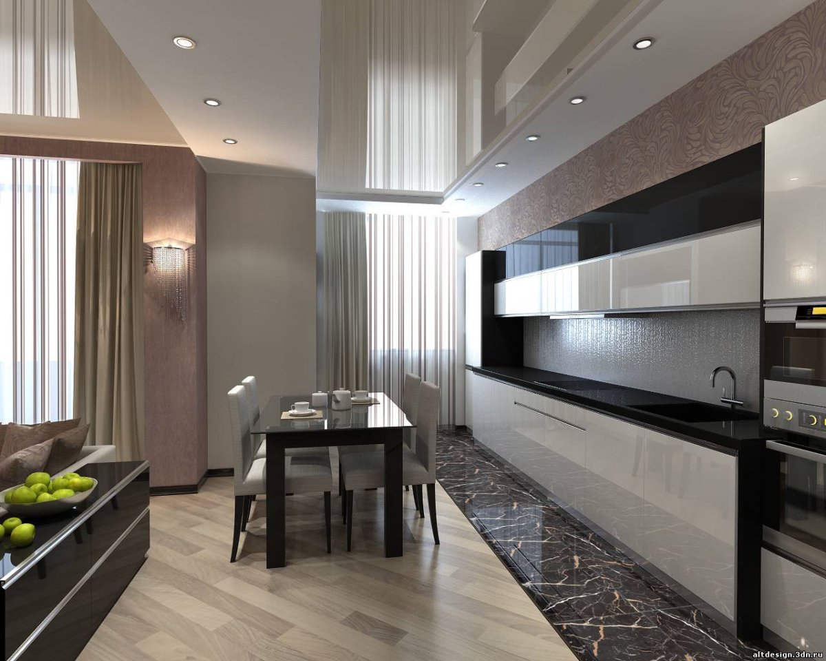 Зонирование пола кухня гостиная