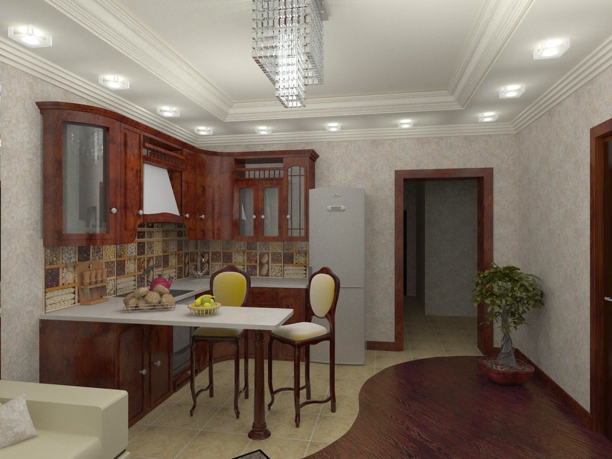 Зонирование пола на кухне