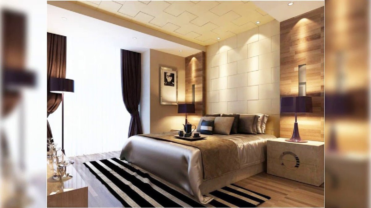 Бежево коричневая спальня