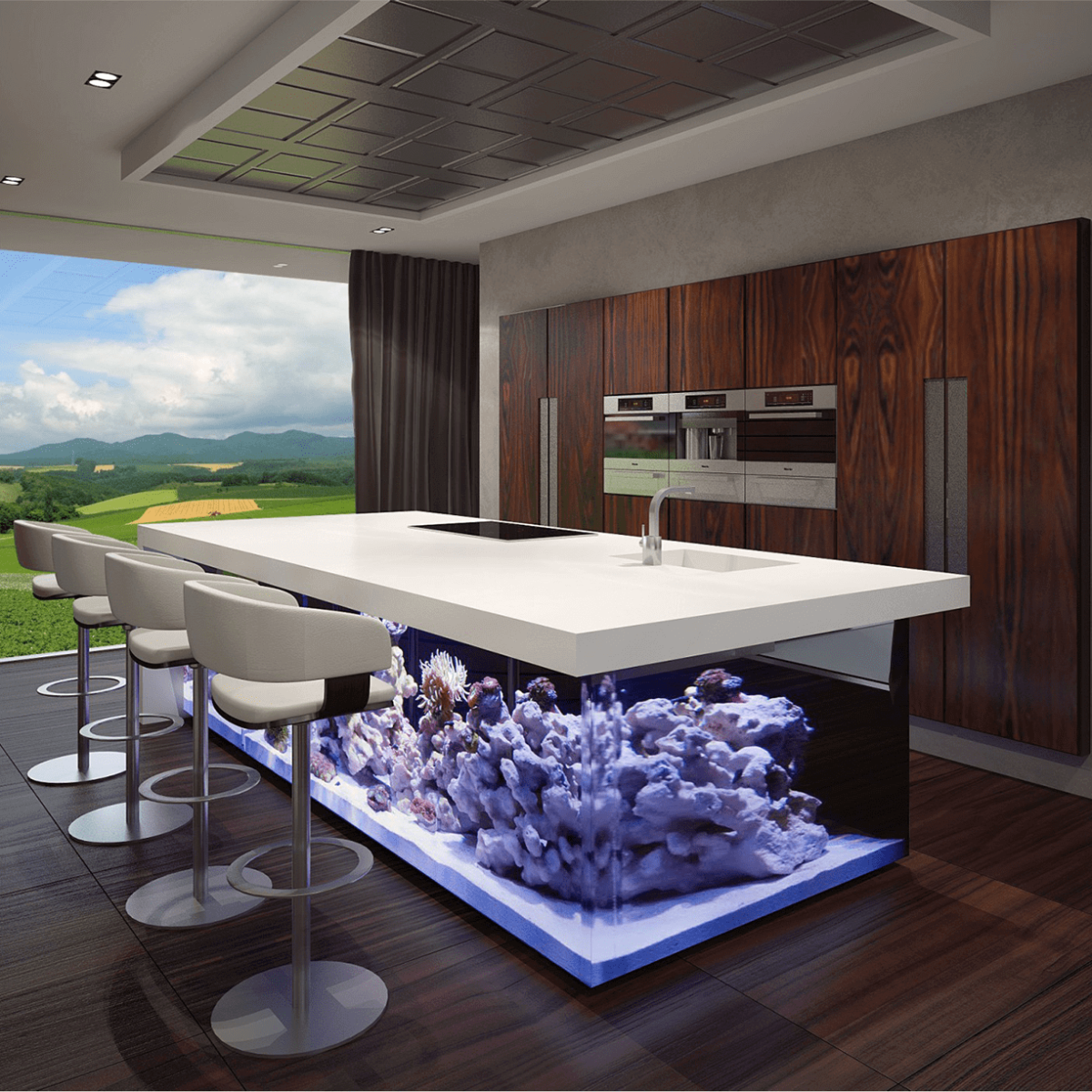 Аквариум в интерьере кухни