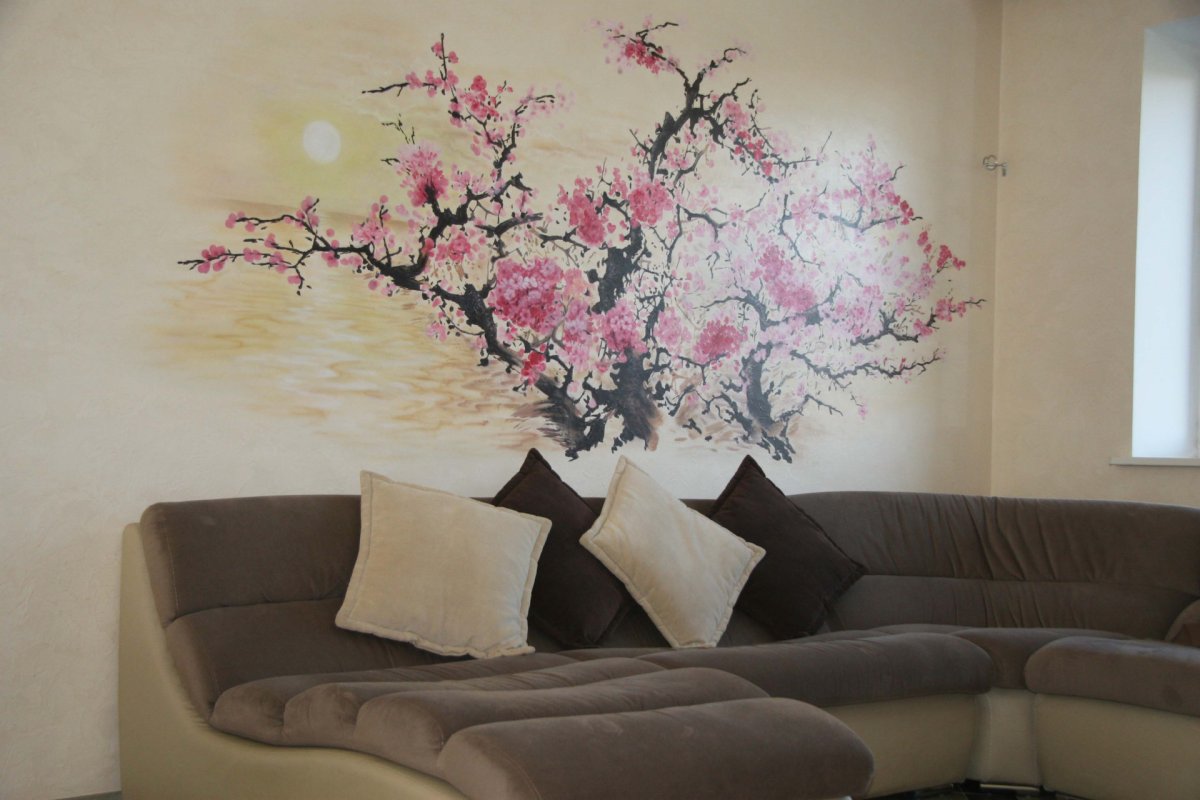 Ветка Сакуры на стене