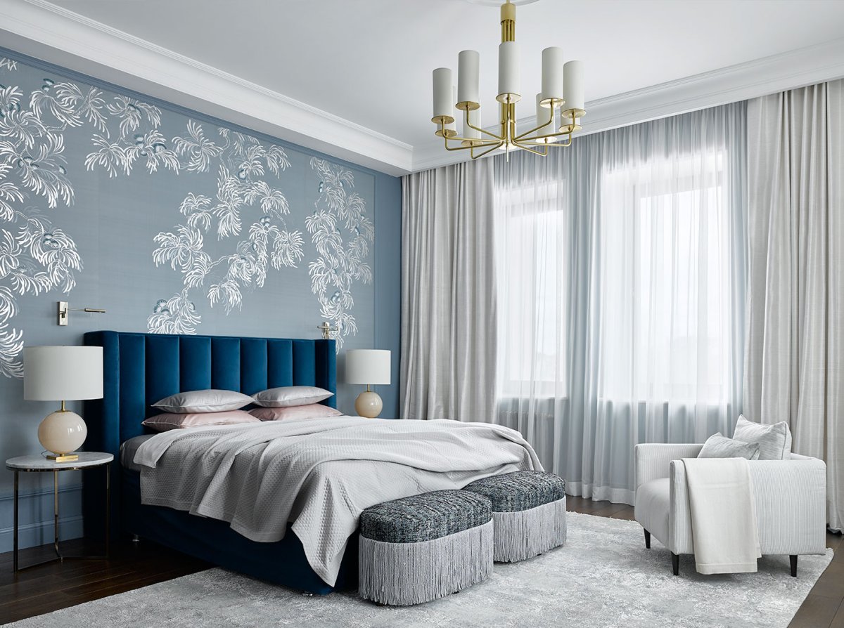 Спальня в синих тонах в современном стиле