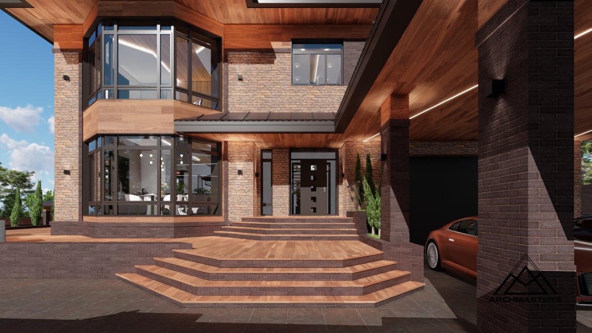 Одноэтажный дом в стиле Райта 200-250 кв