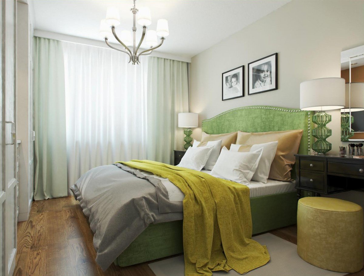 Спальня в бело зеленых тонах