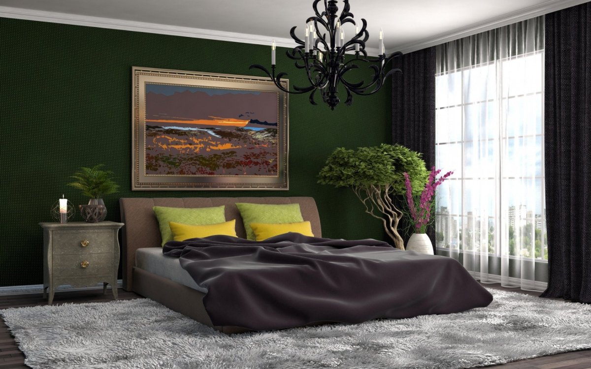 Спальня в серо зеленых тонах